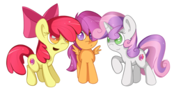 Size: 2277x1184 | Tagged: safe, artist:flamevulture17, apple bloom, scootaloo, sweetie belle, earth pony, pegasus, pony, unicorn, crusaders of the lost mark, g4, cutie mark, cutie mark crusaders, no pupils, simple background, the cmc's cutie marks, transparent background, trio