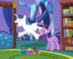 Size: 825x662 | Tagged: safe, screencap, shining armor, twilight sparkle, alicorn, pony, g4, the one where pinkie pie knows, animated, female, happy, irrational exuberance, levitation, loop, mare, shining adorable, twilight sparkle (alicorn)