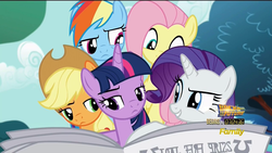 Size: 1280x720 | Tagged: safe, screencap, applejack, fluttershy, rainbow dash, rarity, twilight sparkle, alicorn, pony, g4, the one where pinkie pie knows, foal free press, newspaper, twilight sparkle (alicorn)