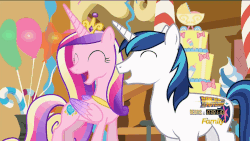 Size: 1920x1080 | Tagged: safe, screencap, princess cadance, shining armor, pony, g4, the one where pinkie pie knows, animated, duo, female, laughing, loop, male, pregnant, ship:shiningcadance, shipping, straight