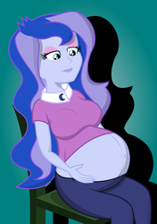 Size: 2400x3400 | Tagged: safe, artist:mintydrop2013, princess luna, vice principal luna, equestria girls, g4, belly, belly button, big belly, female, high res, lidded eyes, maternaluna, pregluna, pregnant, pregnant equestria girls, solo