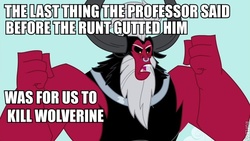 Size: 640x360 | Tagged: safe, edit, edited screencap, screencap, lord tirek, g4, twilight's kingdom, hulk vs wolverine, image macro, mark acheson, meme, sabretooth, voice actor joke