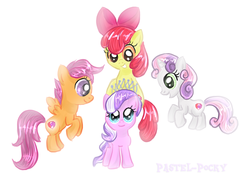 Size: 800x565 | Tagged: safe, artist:pastel-pocky, apple bloom, diamond tiara, scootaloo, sweetie belle, crusaders of the lost mark, g4, cutie mark, cutie mark crusaders, simple background, the cmc's cutie marks, white background
