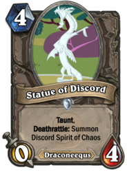 Size: 400x543 | Tagged: safe, discord, g4, card, crossover, hearthstone, statue, trading card