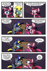 Size: 534x810 | Tagged: safe, artist:joeywaggoner, pinkie pie, oc, oc:spotlight, the clone that got away, g4, too many pinkie pies, comic, diane