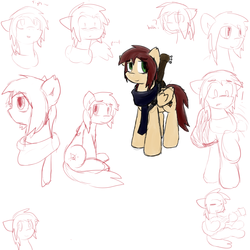 Size: 2000x2000 | Tagged: safe, artist:candel, oc, oc only, oc:candlelight, pony, blushing, clothes, guitar, high res, looking at you, scarf, sketch, sketch dump