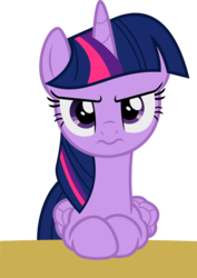 Size: 3569x5053 | Tagged: safe, artist:timelordomega, twilight sparkle, alicorn, pony, g4, made in manehattan, absurd resolution, disgruntled, female, grumpy twilight, mare, simple background, solo, table, transparent background, twilight sparkle (alicorn), vector