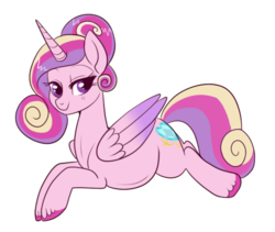 Size: 508x429 | Tagged: safe, artist:lulubell, princess cadance, alicorn, pony, g4, the one where pinkie pie knows, belly, cute, cutedance, female, lidded eyes, lying down, mare, pregnant, prone, simple background, smiling, solo, transparent background, unshorn fetlocks