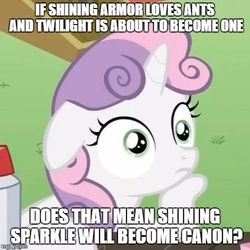 Size: 500x500 | Tagged: safe, sweetie belle, g4, my little pony: friendship is magic, the one where pinkie pie knows, exploitable meme, image macro, meme, pun, sudden clarity sweetie belle, twilant