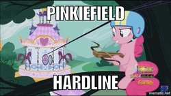 Size: 1000x564 | Tagged: safe, screencap, pinkie pie, g4, the one where pinkie pie knows, battlefield hardline, crossbow, firearms debate in the comments, image macro, meme, text, video game