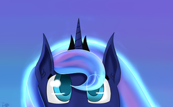 Size: 1280x796 | Tagged: safe, artist:tlmoonguardian, princess luna, g4, cute, ear fluff, female, looking at you, looking up, portrait, simple background, solo, soon
