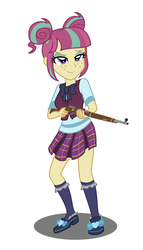 Size: 1269x2226 | Tagged: safe, artist:sumin6301, sour sweet, equestria girls, g4, my little pony equestria girls: friendship games, bowtie, clothes, crystal prep academy, crystal prep academy uniform, crystal prep shadowbolts, female, freckles, gun, pleated skirt, rifle, school uniform, simple background, skirt, solo, weapon, white background
