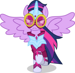 Size: 4608x4500 | Tagged: safe, artist:xebck, twilight sparkle, alicorn, pony, g4, power ponies (episode), absurd resolution, clothes, female, goggles, mare, masked matter-horn costume, outfit, paralyzed, power ponies, raised hoof, simple background, solo, spread wings, superhero, transfixed, transparent background, twilight sparkle (alicorn), vector