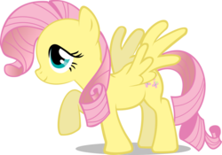 Size: 900x629 | Tagged: safe, artist:drewdini, fluttershy, pegasus, pony, g4, alternate hairstyle, female, mane swap, mare, raised hoof, simple background, solo, spread wings, transparent background, wings