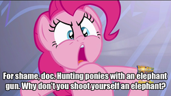 Size: 800x450 | Tagged: safe, edit, edited screencap, screencap, pinkie pie, elephant, g4, the one where pinkie pie knows, bugs bunny, caption, image macro, looney tunes, male, meme, merrie melodies, text