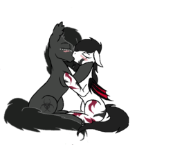 Size: 800x670 | Tagged: safe, artist:oramagic, oc, oc only, bat pony, pony, vampire, blushing, eyes closed, female, freckles, male, oc x oc, shipping, straight, tattoo