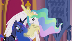 Size: 1280x720 | Tagged: safe, screencap, princess celestia, princess luna, alicorn, pony, crusaders of the lost mark, g4, my little pony: friendship is magic, magic, scroll