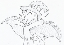 Size: 1068x756 | Tagged: safe, artist:renamon729, trixie, pony, unicorn, g4, eyes closed, female, happy, mare, monochrome, smiling, solo