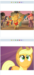 Size: 255x555 | Tagged: safe, screencap, apple bloom, applejack, dj pon-3, octavia melody, pinkie pie, rarity, vinyl scratch, derpibooru, g4, 3d, bucking, exploitable meme, juxtaposition, juxtaposition win, meme, meta, some other stupid ponies, source filmmaker