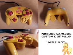 Size: 1024x768 | Tagged: safe, artist:stratmlp, applejack, g4, controller, customized toy, cutie mark, gamecube, irl, nintendo, photo, video game