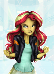 Size: 860x1183 | Tagged: safe, artist:alicjaspring, sunset shimmer, equestria girls, g4, my little pony equestria girls: friendship games, canterlot high, clothes, deleted scene, female, leather jacket, solo