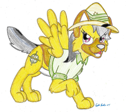 Size: 1640x1455 | Tagged: safe, artist:silversimba01, daring do, dog, g4, dogified, female, mare, solo, species swap, winged dog