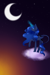 Size: 1000x1500 | Tagged: safe, artist:luna756, princess luna, g4, cloud, female, magic, moon, solo, twilight (astronomy)