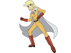 Size: 1024x768 | Tagged: safe, artist:mechanical-spirit, applejack, equestria girls, g4, clothes, cosplay, costume, crossover, disguise, female, hatless, humanized, missing accessory, one punch man, saitama, simple background, solo, transparent background, xk-class end-of-the-world scenario