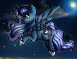 Size: 3500x2700 | Tagged: safe, artist:juniormintotter, princess luna, firefly (insect), g4, female, flying, full moon, high res, night, solo