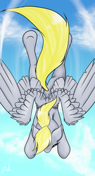 Size: 1024x1891 | Tagged: safe, artist:arcuswind, derpy hooves, pegasus, pony, g4, contrail, diving, female, flying, from above, mare, solo, upside down