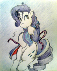 Size: 1868x2310 | Tagged: safe, artist:tamikimaru, rarity, g4, 2013, clothes, colored, cutie mark, female, pose, scarf, solo, traditional art
