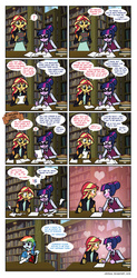 Size: 896x1824 | Tagged: safe, artist:crydius, rainbow dash, sci-twi, sunset shimmer, twilight sparkle, equestria girls, g4, my little pony equestria girls: friendship games, blushing, comic, female, gravity falls, journal #2, lesbian, library, male, math, misspelling, nerd love, ship:sci-twishimmer, ship:sunsetsparkle, shipping, xk-class end-of-the-world scenario