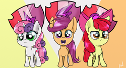 Size: 1024x555 | Tagged: safe, artist:arcuswind, apple bloom, scootaloo, sweetie belle, crusaders of the lost mark, g4, :i, cutie mark, cutie mark crusaders, the cmc's cutie marks