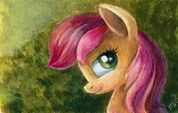 Size: 708x450 | Tagged: safe, artist:maytee, roseluck, earth pony, pony, g4, female, mare, portrait, smiling, solo, traditional art