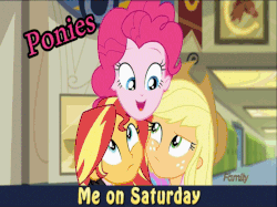 Size: 694x520 | Tagged: safe, artist:sonicandamy, edit, edited screencap, screencap, applejack, pinkie pie, rainbow dash, rarity, sunset shimmer, equestria girls, g4, my little pony equestria girls: friendship games, animated, discovery family logo, female, time for ponies