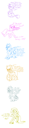 Size: 1000x4406 | Tagged: safe, artist:chickenwhite, applejack, fluttershy, pinkie pie, rainbow dash, rarity, twilight sparkle, classical unicorn, g4, blank flank, cloven hooves, filly, filly applejack, filly fluttershy, filly pinkie pie, filly rainbow dash, filly rarity, filly twilight sparkle, floppy ears, horn, leonine tail, mane six, misleading, shaking, unshorn fetlocks, younger