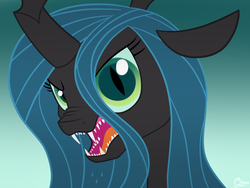 Size: 1600x1200 | Tagged: safe, artist:luminousdazzle, queen chrysalis, changeling, changeling queen, g4, fangs, female, nose wrinkle, portrait, scowl, sharp teeth, solo