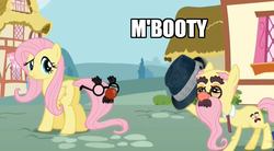 Size: 917x507 | Tagged: safe, edit, edited screencap, screencap, fluttershy, groucho mark, g4, the one where pinkie pie knows, fedora, groucho mask, hat, image macro, m'lady, meme