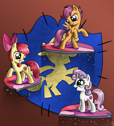 Size: 1818x2000 | Tagged: safe, artist:sirzi, apple bloom, scootaloo, sweetie belle, crusaders of the lost mark, g4, cutie mark, cutie mark crusaders, hoverboard, the cmc's cutie marks