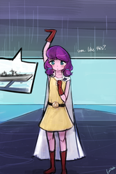 Size: 500x750 | Tagged: safe, artist:lumineko, lily longsocks, equestria girls, g4, blushing, clothes, cosplay, costume, cute, equestria girls-ified, female, hilarious in hindsight, lifting, looking at you, one punch man, ship, solo, super strength