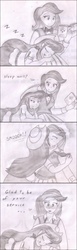 Size: 935x3043 | Tagged: safe, artist:poseidonathenea, beauty brass, fiddlesticks, equestria girls, g4, apple family member, equestria girls-ified, female, kissing, lesbian, monochrome, pencil drawing, ship:fiddlebrass, shipping, traditional art