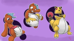 Size: 1280x719 | Tagged: safe, artist:softballoonpony, oc, oc only, oc:rillian reeves, ampharos, bondage, diaper, diaper fetish, encasement, inflatable, inflatable diaper, non-baby in diaper, poké ball, pokémon, poofy diaper, simple background, transformation, transformation sequence