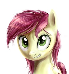 Size: 1286x1382 | Tagged: safe, artist:xan714, roseluck, earth pony, pony, g4, female, looking at you, mare, portrait, simple background, smiling, solo