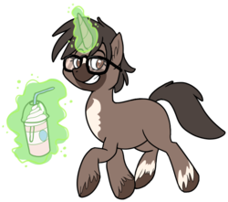 Size: 605x535 | Tagged: safe, artist:octavla, oc, oc only, pony, unicorn, glasses, happy, magic, milkshake, solo