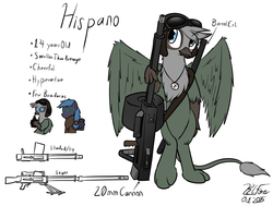 Size: 1435x1082 | Tagged: safe, artist:the-furry-railfan, oc, oc only, oc:hispano, oc:night strike, griffon, fallout equestria, autocannon, aviator hat, bfg, cannon, compass, goggles, hat, reference sheet
