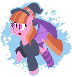 Size: 656x706 | Tagged: safe, artist:octavla, oc, oc only, bat pony, pony, clothes, hat, socks, solo, striped socks, witch hat