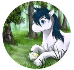 Size: 1600x1521 | Tagged: safe, artist:aminirus, artist:memoriesperhaps, oc, oc only, oc:constance everheart, earth pony, pony, apple, forest, male, smiling, solo