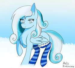 Size: 2010x1836 | Tagged: safe, artist:cannoncar, oc, oc only, oc:snowdrop, clothes, older, older snowdrop, socks, solo, striped socks