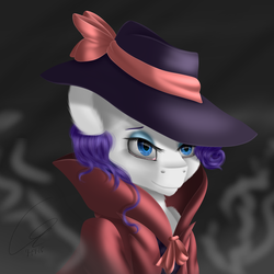 Size: 3600x3600 | Tagged: safe, artist:crazyaniknowit, rarity, pony, unicorn, g4, rarity investigates, clothes, detective, detective rarity, female, hat, high res, lacrimal caruncle, solo, trenchcoat