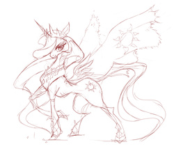 Size: 1400x1200 | Tagged: safe, artist:girlsay, princess celestia, g4, female, looking at you, monochrome, sketch, solo